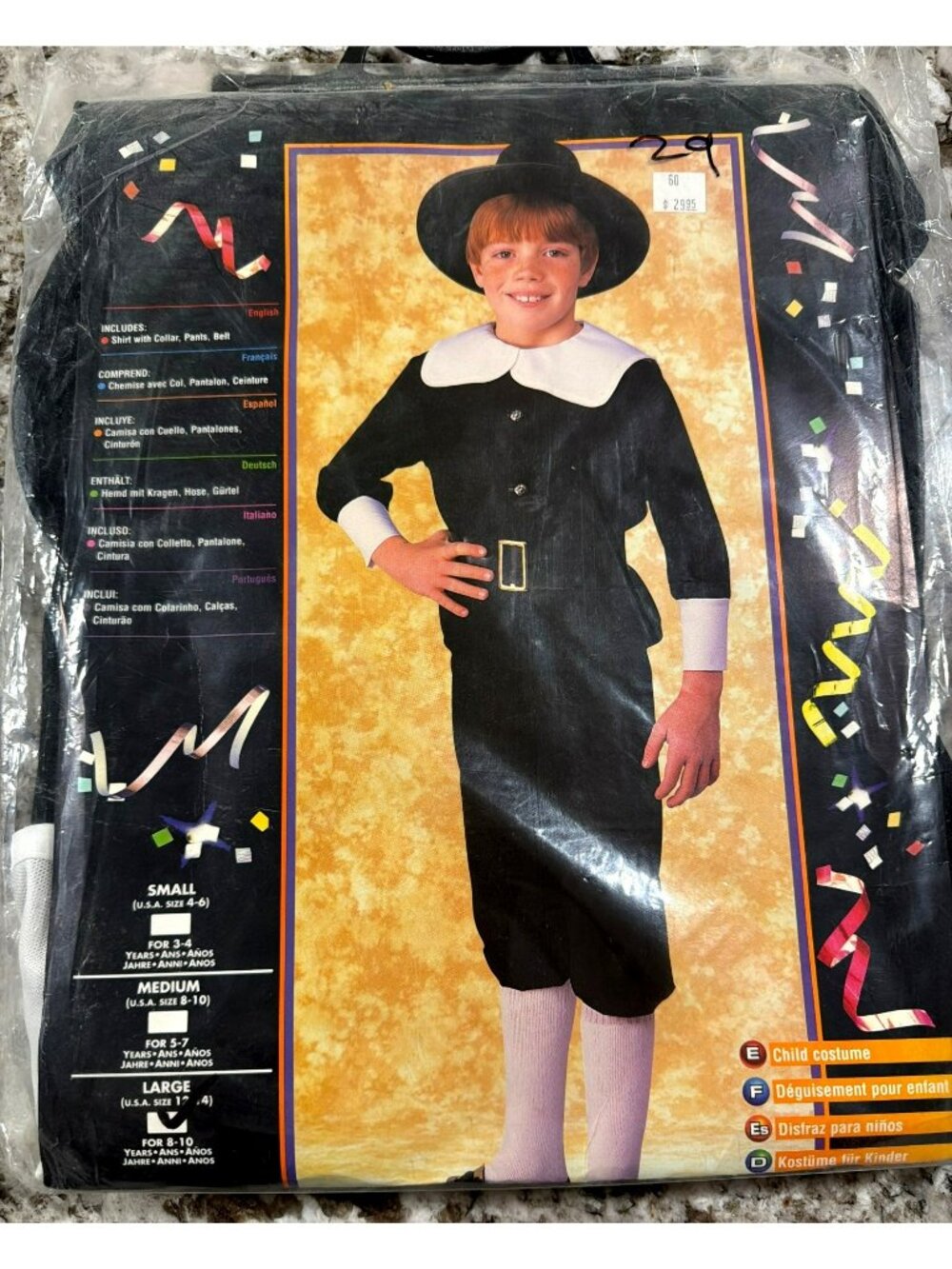 Pilgrim Boy Child Costume Size Large (12-14) For Ages 8-10